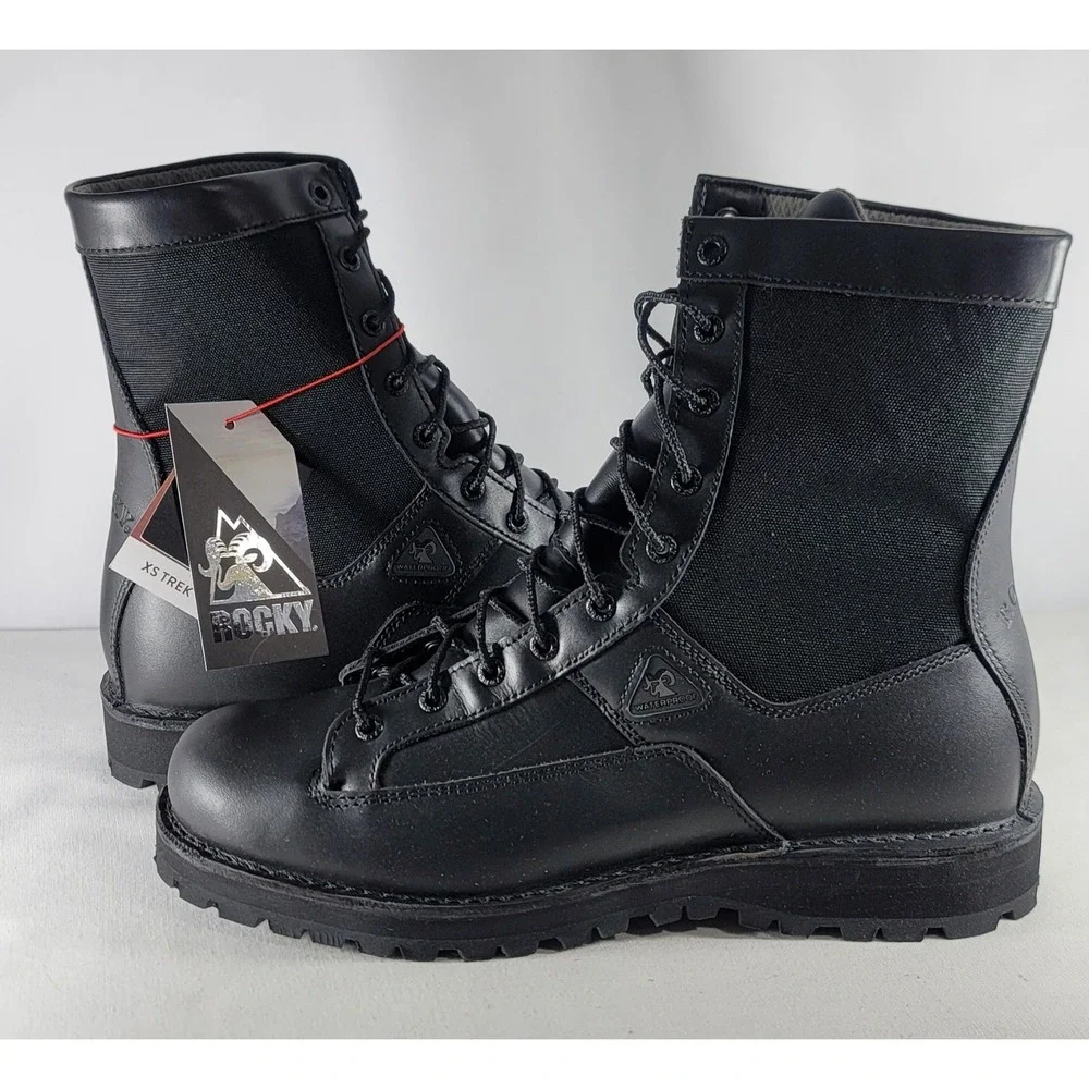 Rocky Men's Black‎ Leather Portland Lace-up Waterproof Combat Boots Vibram Soles